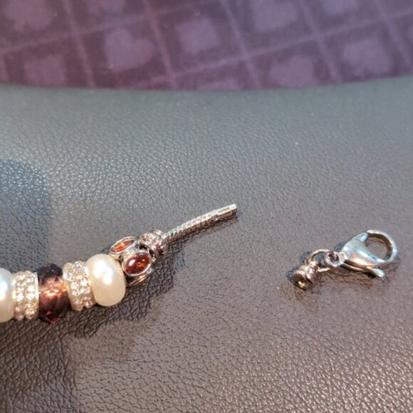 Bella Perlina Pandora Style Charm Bracelet Rhinestone Pearl Silver Customizable - Picture 8 of 12